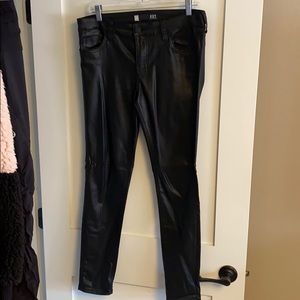 Black, coated mid-rise skinny jeans